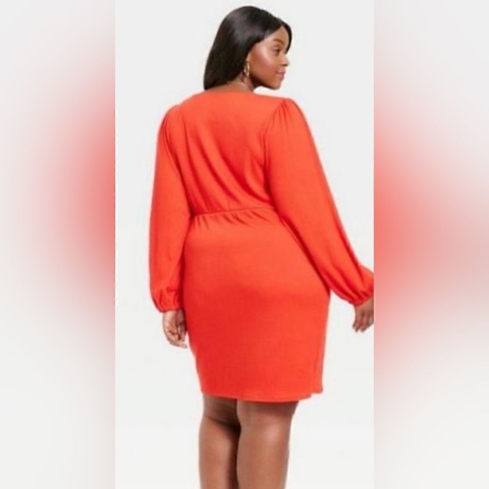 Ava & Viv Balloon Sleeve Wrap Dress Sweetheart Neckline Red NWT Size 3X - Picture 2 of 8